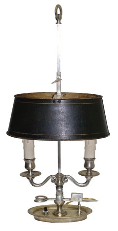 French Empire Nickel Plated Brass Bouillotte Lamp, Early 19th Century