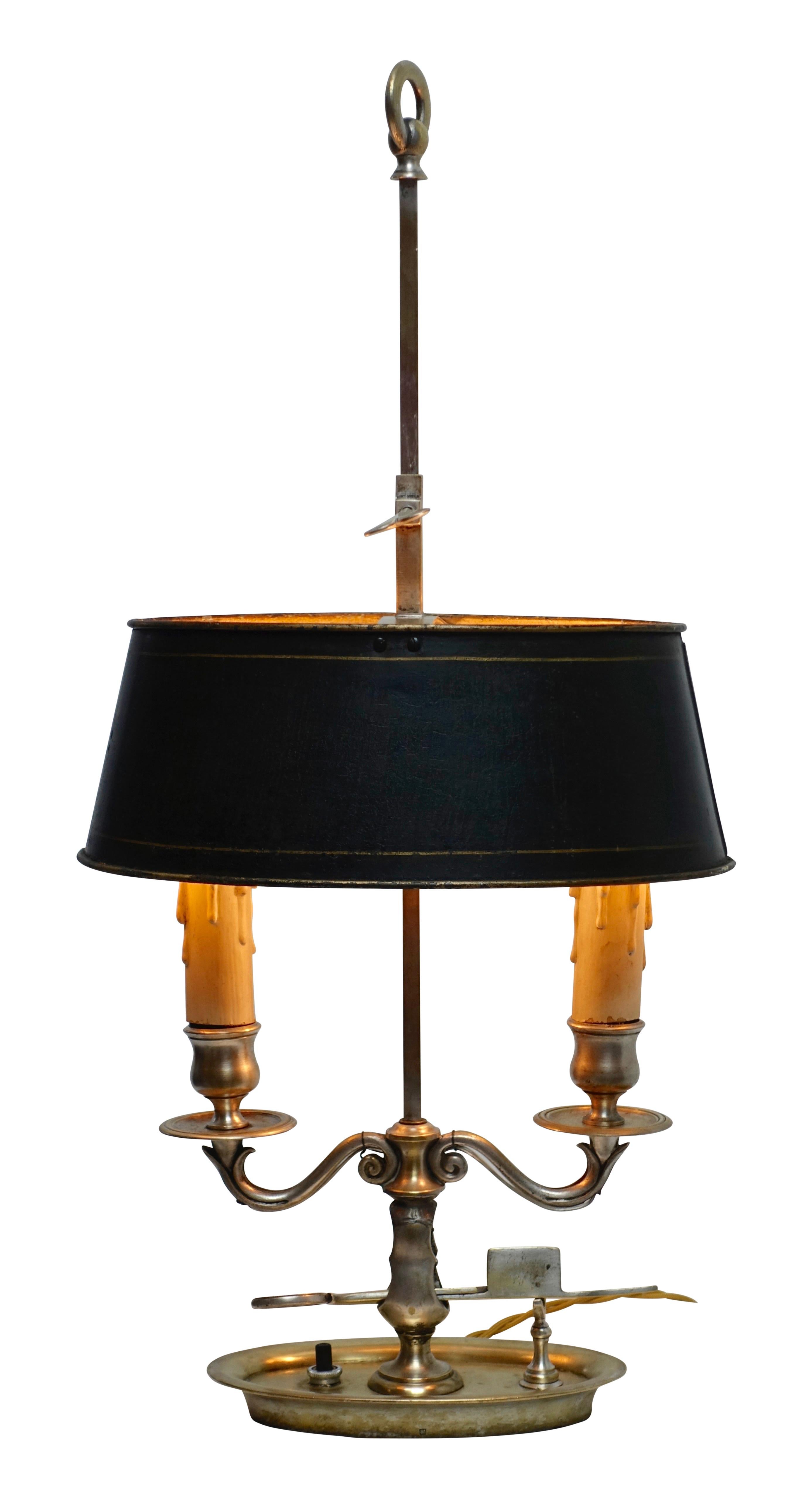 French Empire Nickel Plated Brass Bouillotte Lamp, Early 19th Century For Sale 4