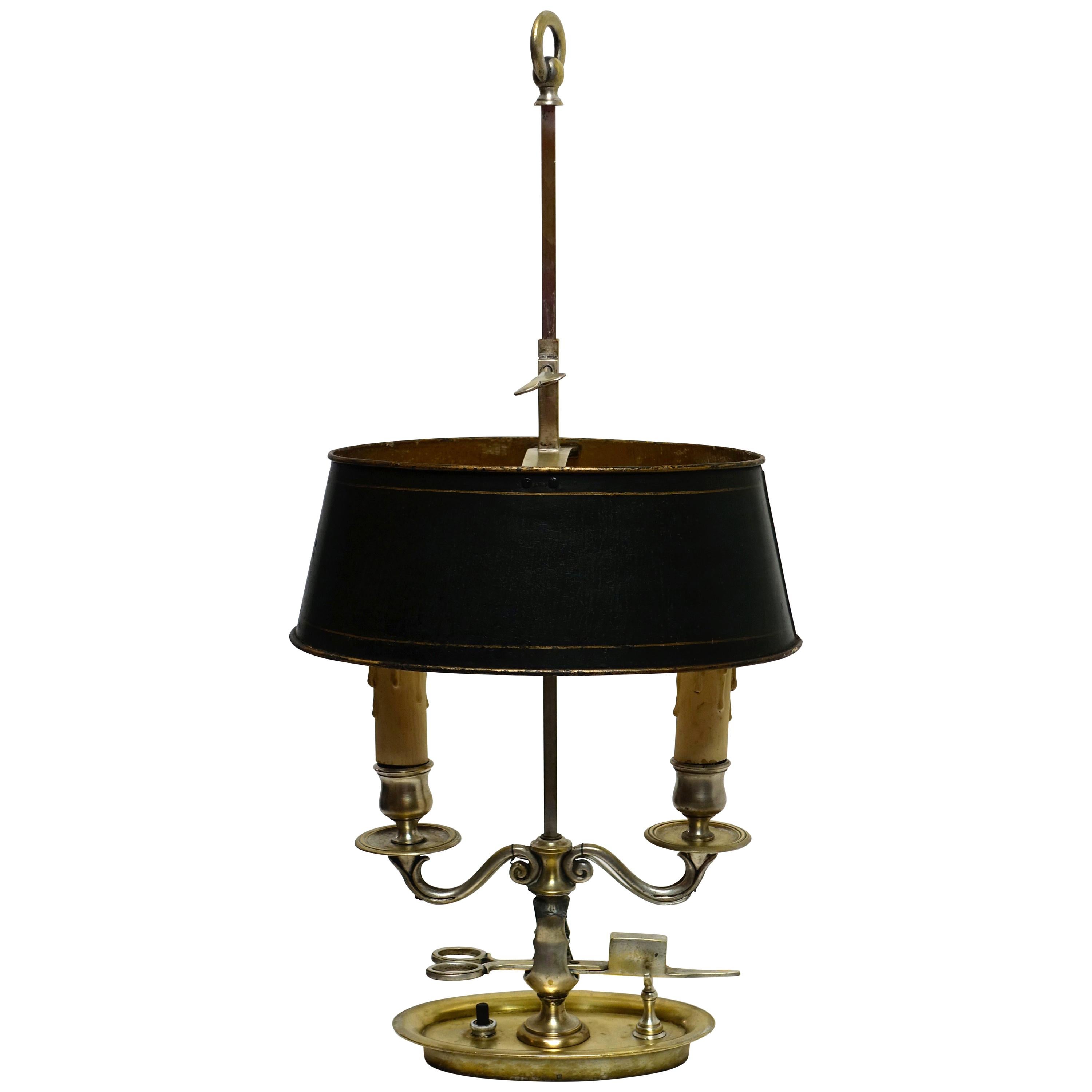 French Empire Nickel Plated Brass Bouillotte Lamp, Early 19th Century For Sale