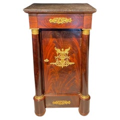 French Empire Nightstand or Side Table with Marble Top and Ormolu Mounts