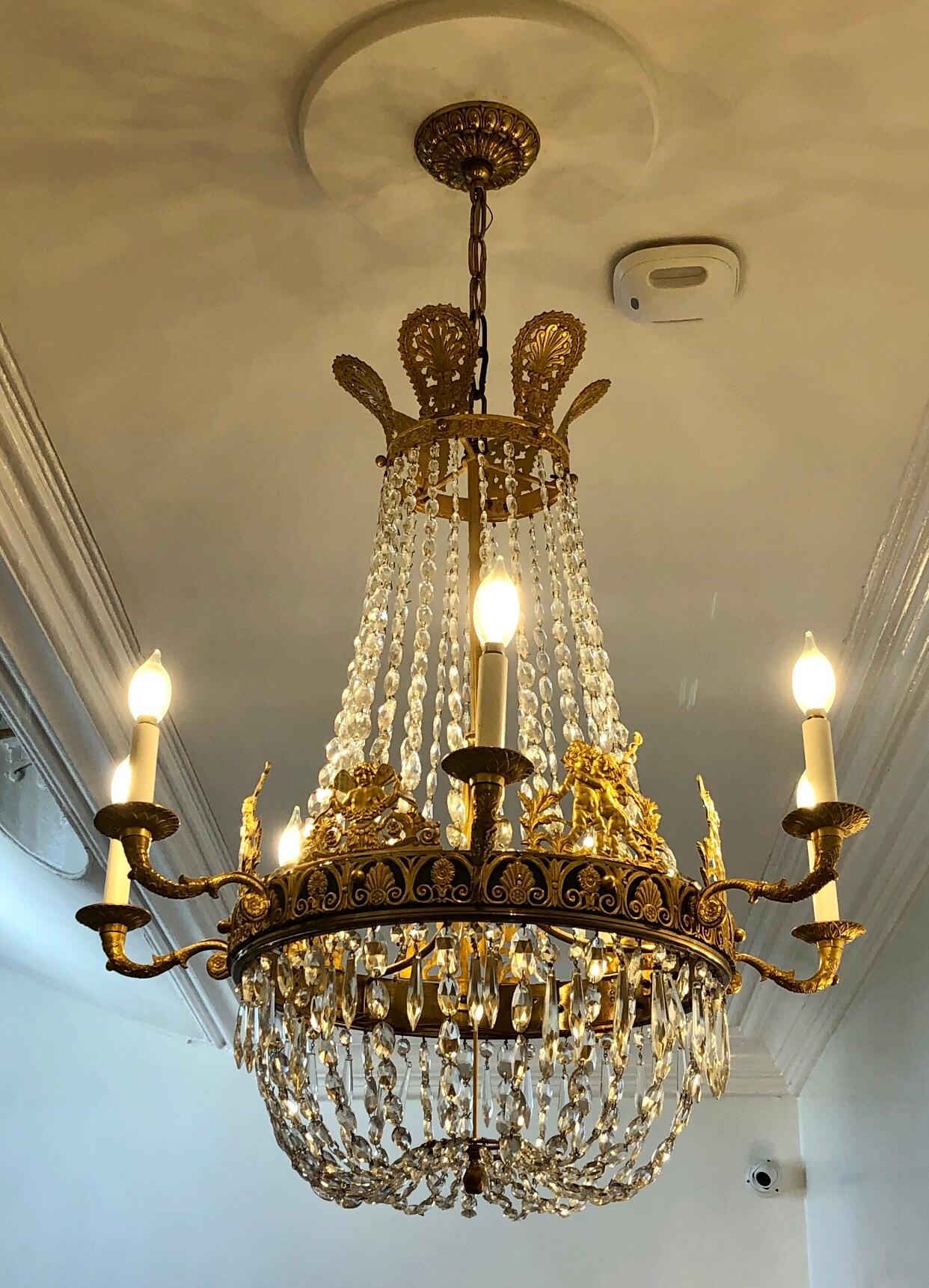 French Empire Ormolu and Crystal 7-Arm Chandelier, 19th Century For Sale 9