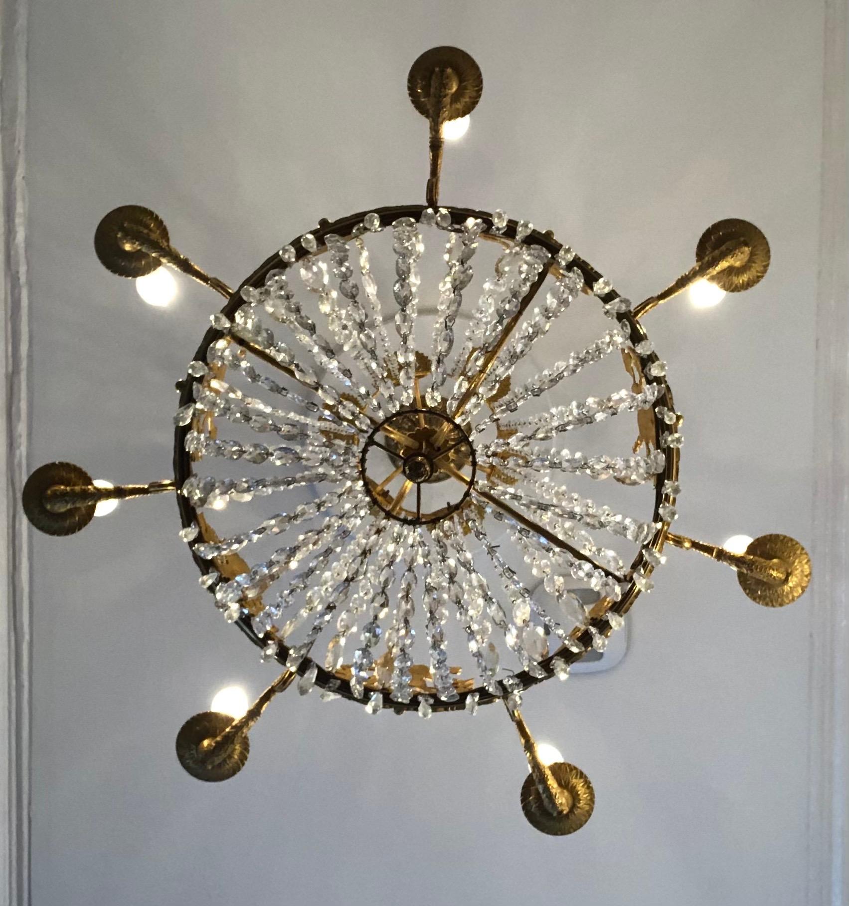 French Empire Ormolu and Crystal 7-Arm Chandelier, 19th Century For Sale 10
