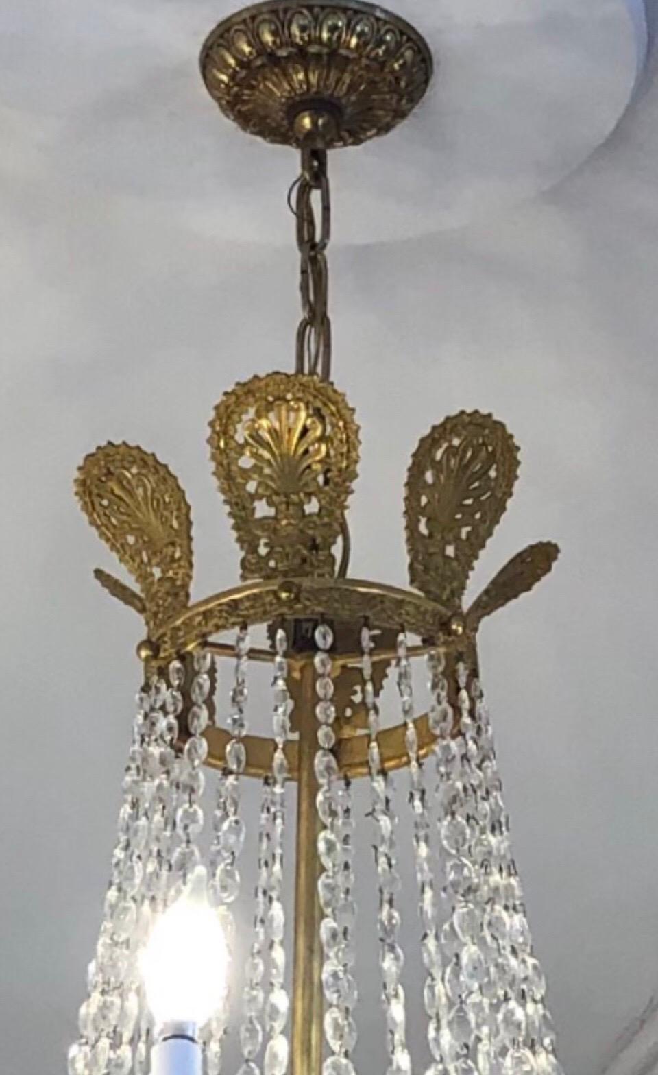 French Empire Ormolu and Crystal 7-Arm Chandelier, 19th Century In Good Condition For Sale In Charleston, SC