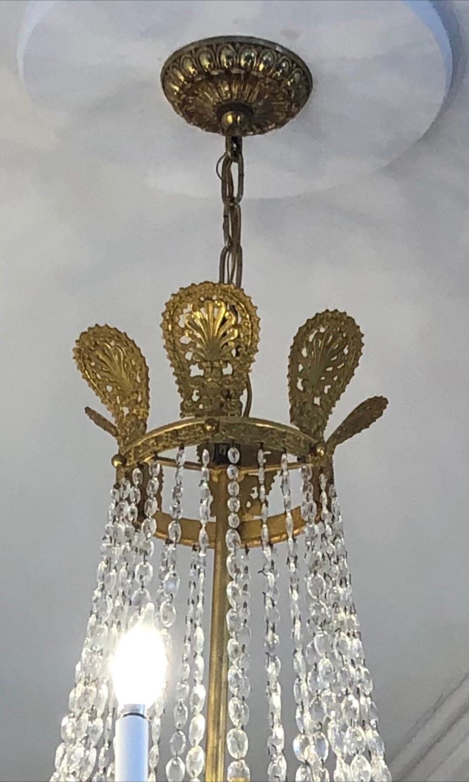 French Empire Ormolu and Crystal 7-Arm Chandelier, 19th Century For Sale 2