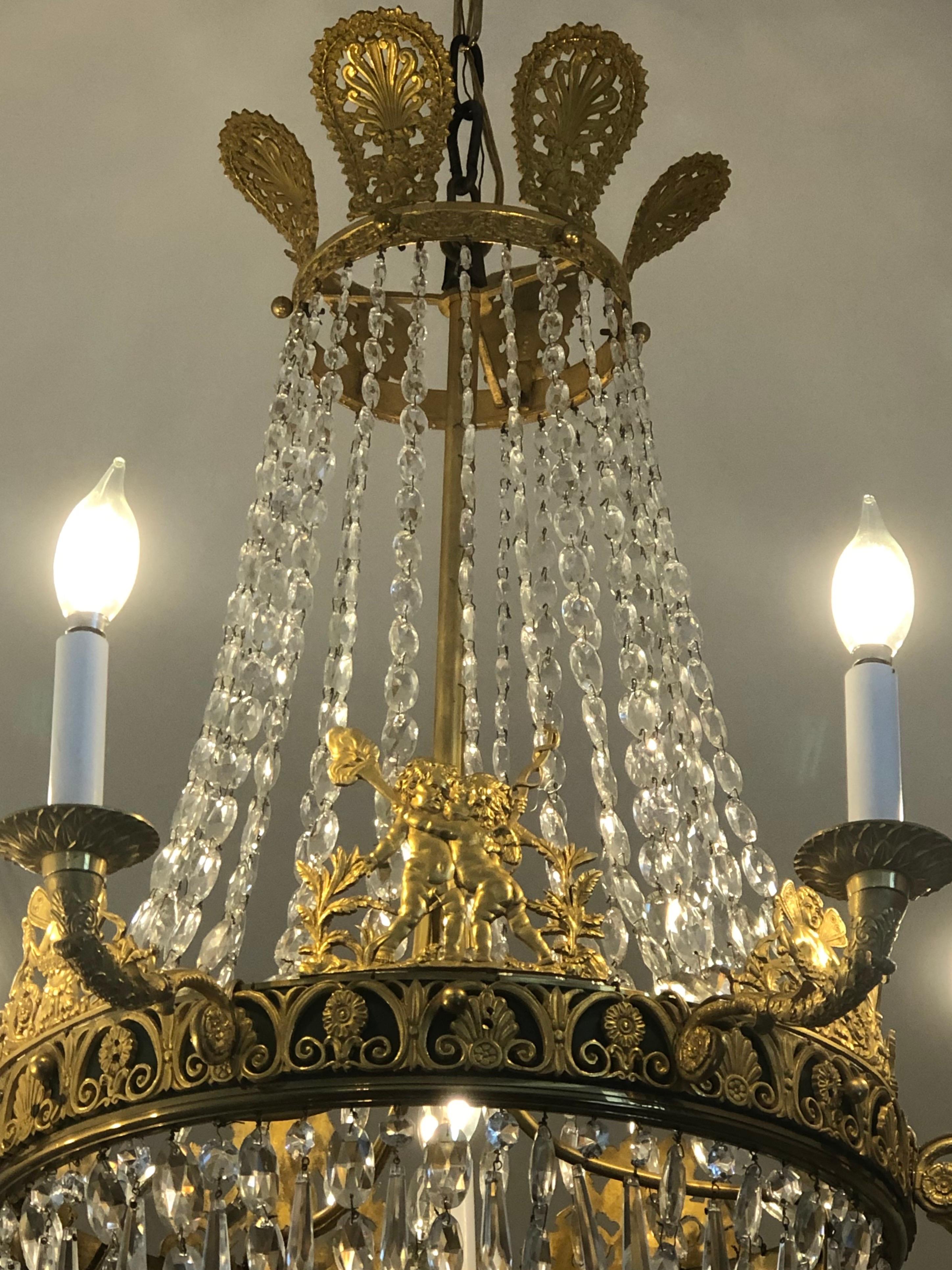 French Empire Ormolu and Crystal 7-Arm Chandelier, 19th Century For Sale 3