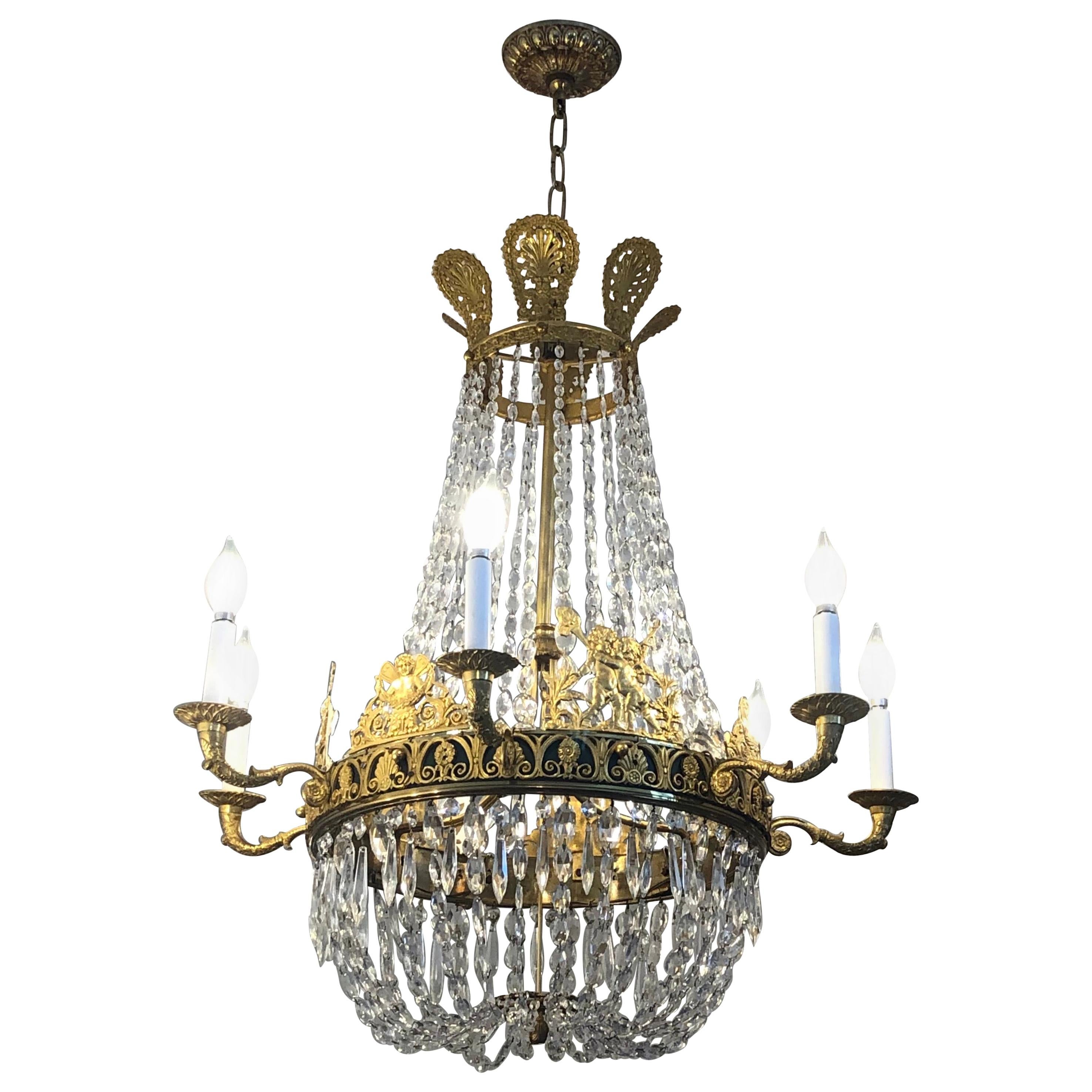 French Empire Ormolu and Crystal 7-Arm Chandelier, 19th Century For Sale