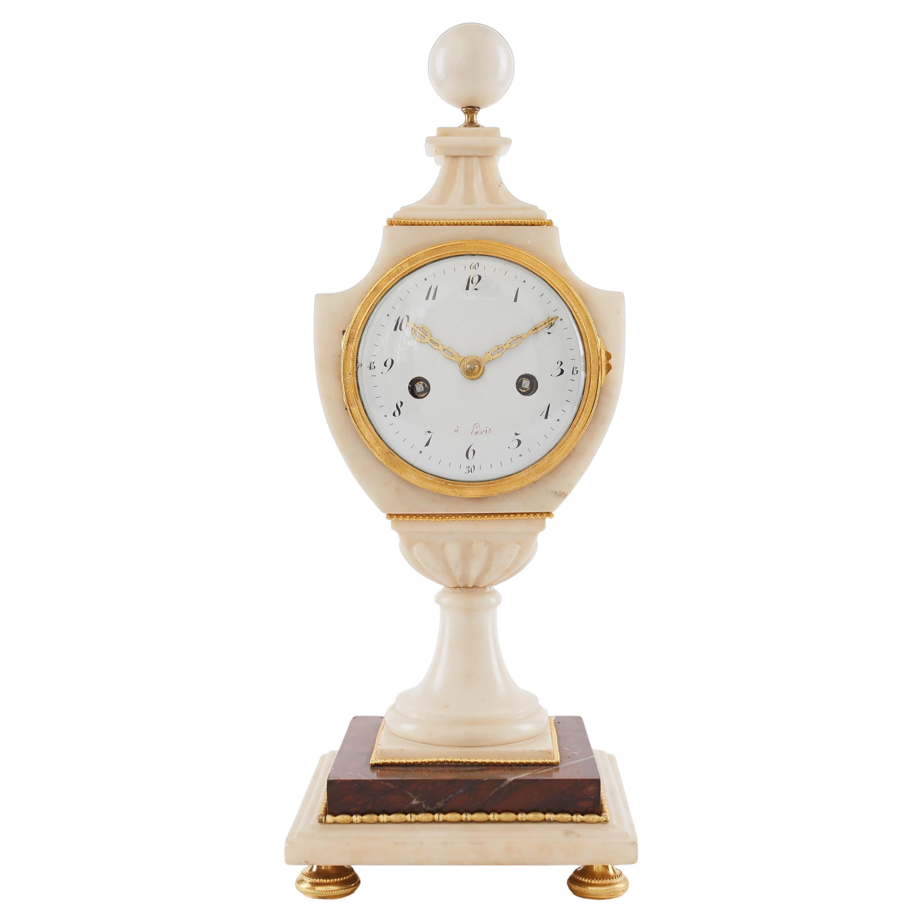 French Empire Ormolu and Marble Mantel Clock, ca.1790 For Sale