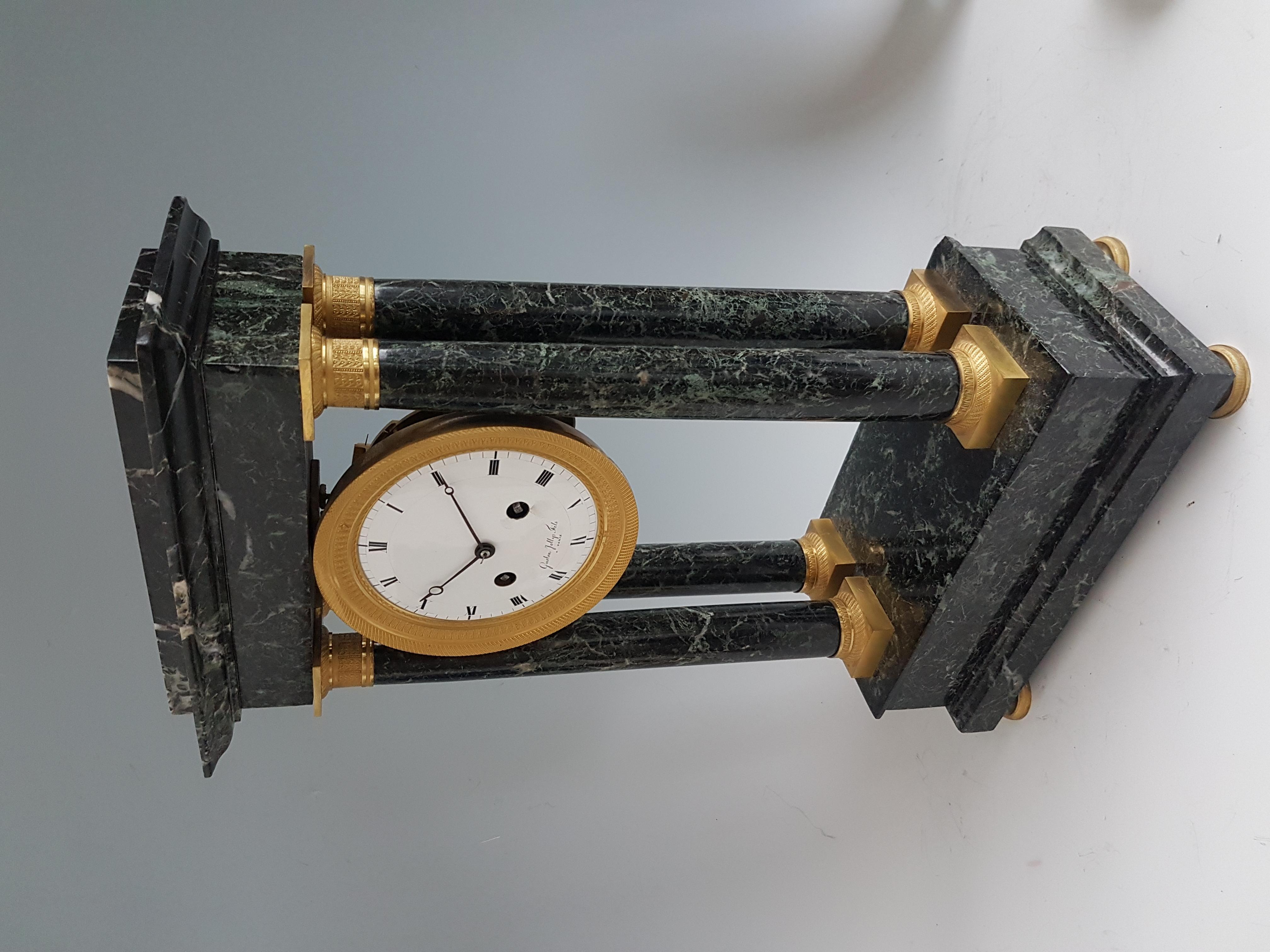 French Empire Ormolu and Marble Portico Clock Signed Gaston Jolly In Good Condition In London, GB