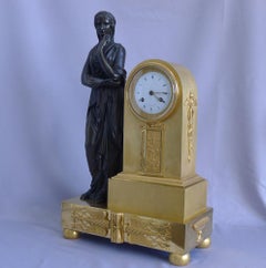French Empire Ormolu and Patinated Bronze Mantel Clock Signed Vaillaint a Paris