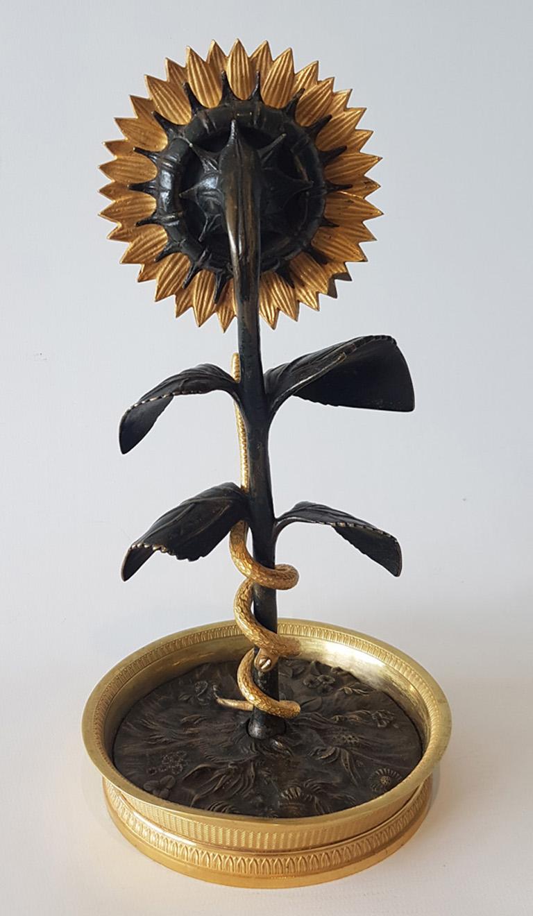 French Empire Ormolu and Patinated Bronze Sunflower Clock 1