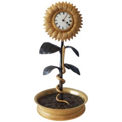 French Empire Ormolu and Patinated Bronze Sunflower Clock