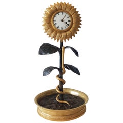 French Empire Ormolu and Patinated Bronze Sunflower Clock