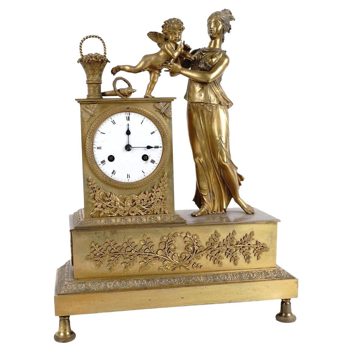 French Empire Ormolu Bronze Mantel Clock For Sale