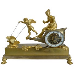 Goldbronze-Chariot-Uhr, signiert Ravrio, Französisches Empire