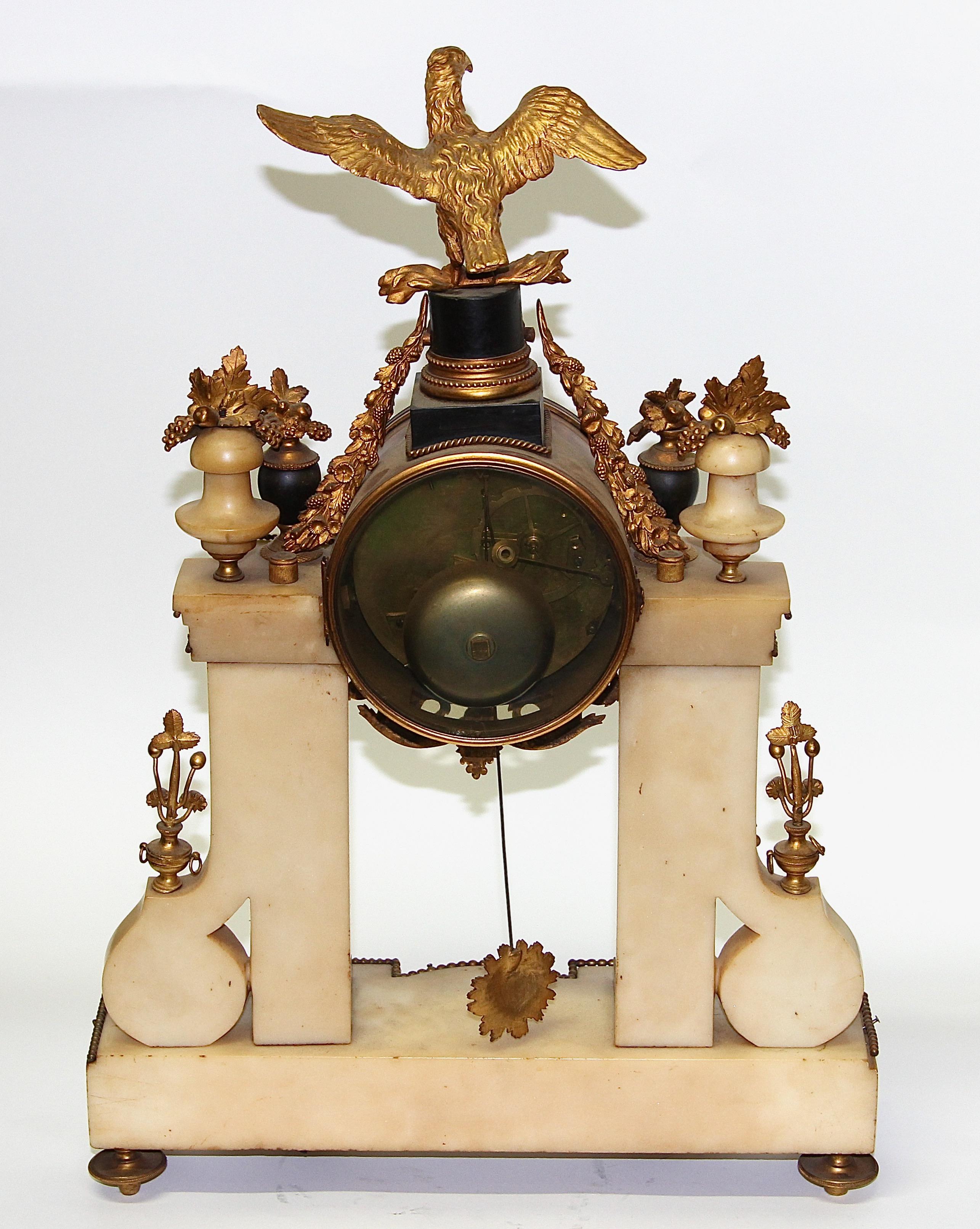 French Empire Ormolu Mantel Clock by Deverberie a Paris, Fire-Gilded For Sale 3