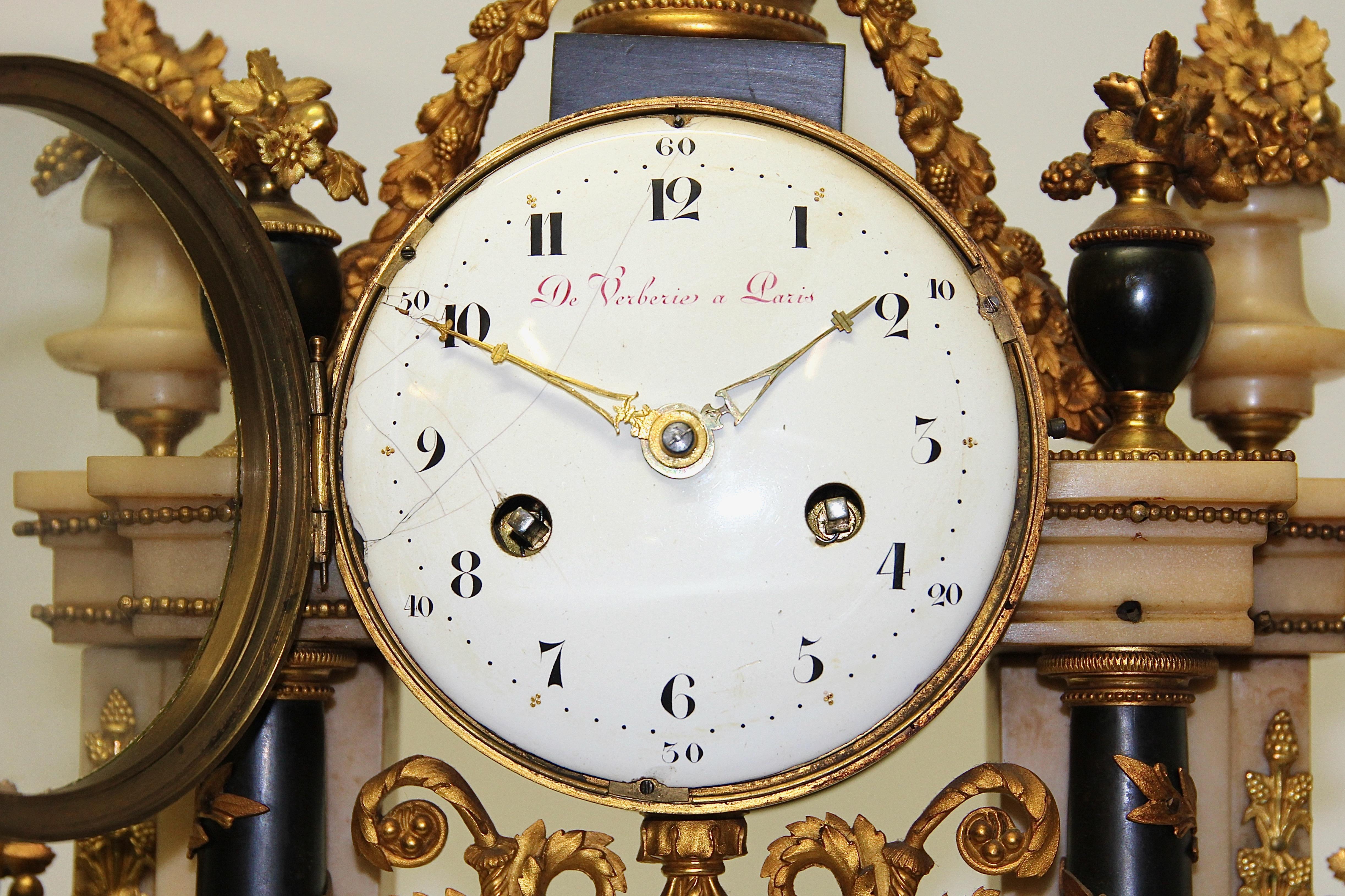 19th Century French Empire Ormolu Mantel Clock by Deverberie a Paris, Fire-Gilded For Sale