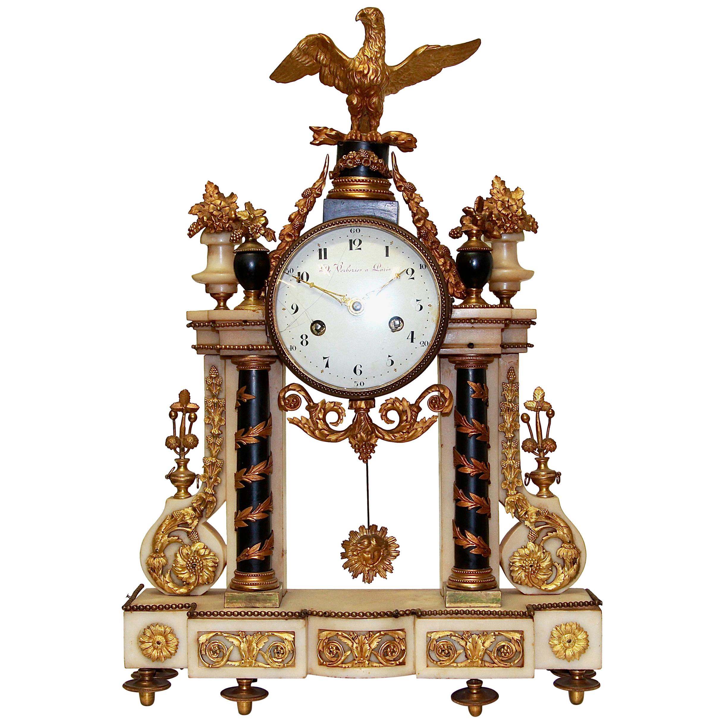 French Empire Ormolu Mantel Clock by Deverberie a Paris, Fire-Gilded
