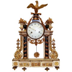 Reloj de chimenea Imperio francés de Deverberie a París, dorado al fuego