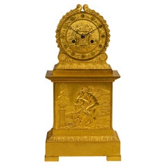 French Empire Ormolu Mantel Clock Depicting Cupid & Psyche
