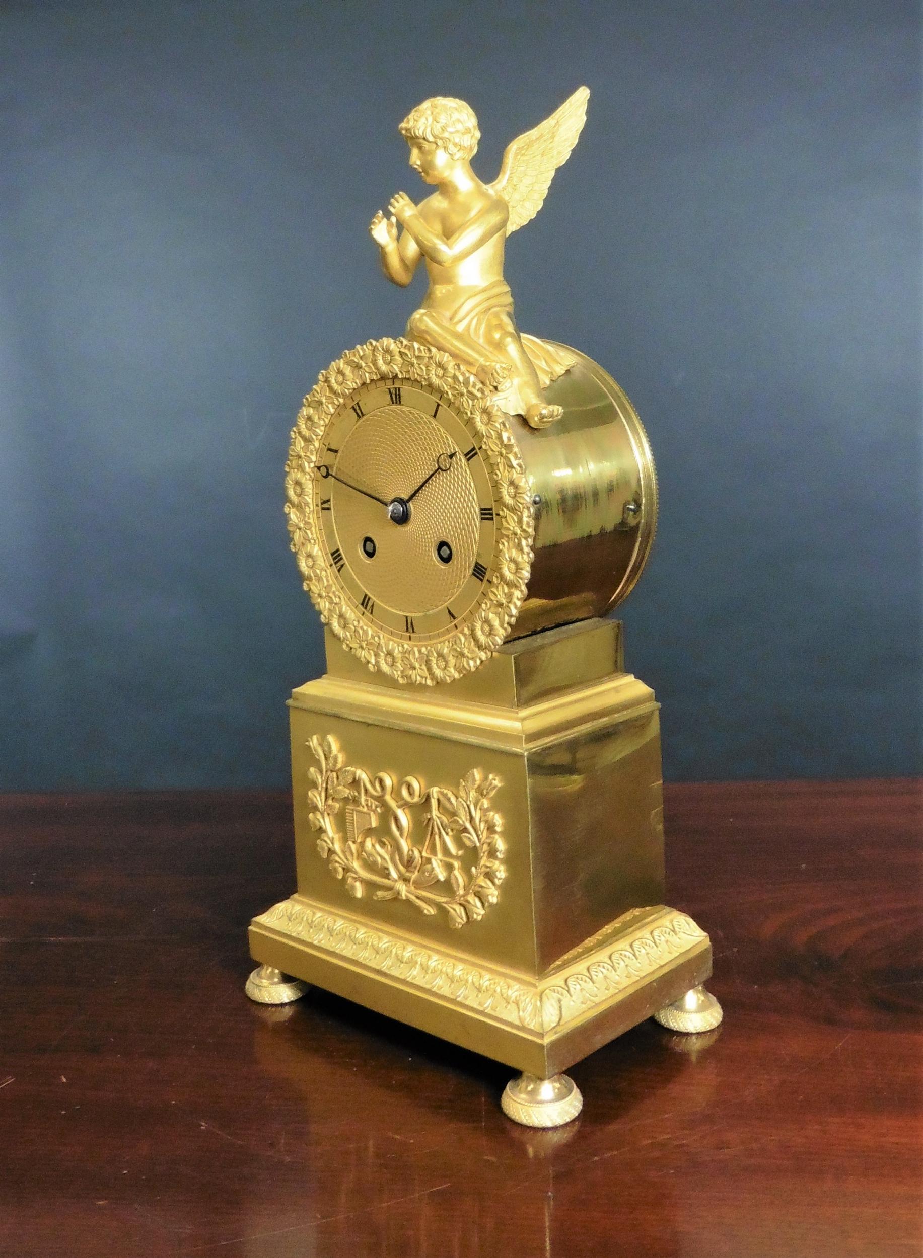 French Empire Ormolu Mantel Clock For Sale 1