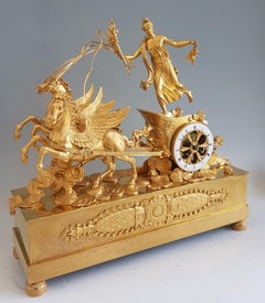 French Empire Ormolu Mantel Clock of Aurora in Her Chariot Pulled by Her Winged