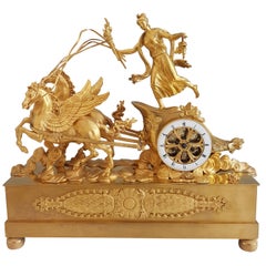 Used French Empire Ormolu Mantel Clock of Aurora in Her Chariot Pulled by Her Winged