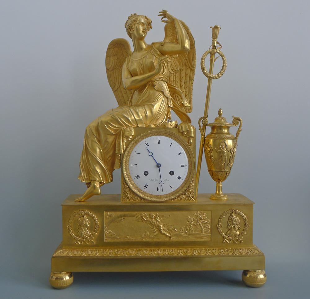 19th Century French Empire Ormolu Mantel Clock of the Goddess Iris
