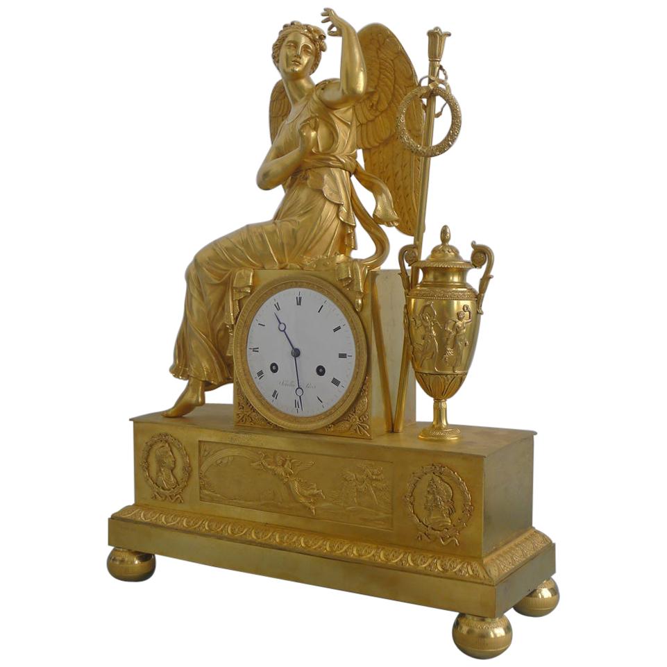 French Empire Ormolu Mantel Clock of the Goddess Iris