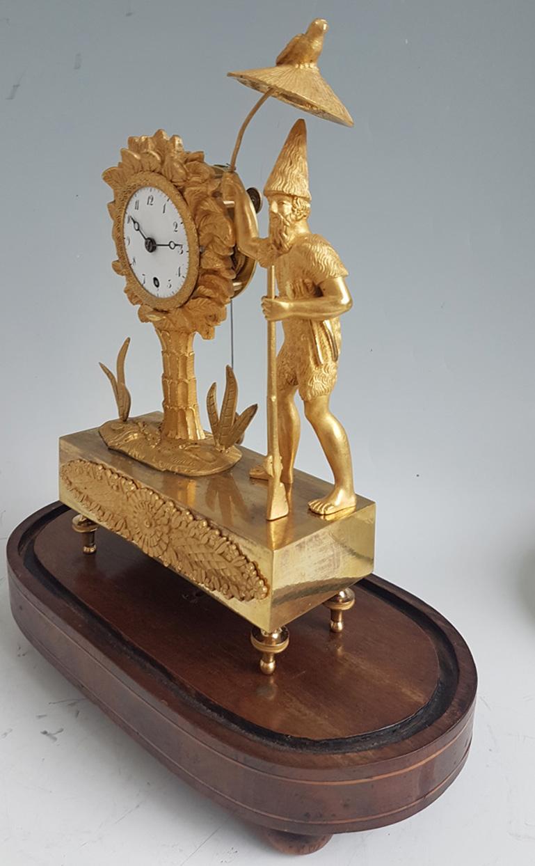 French Empire Ormolu Miniature Robinson Crusoe Mantel Clock In Good Condition In London, GB