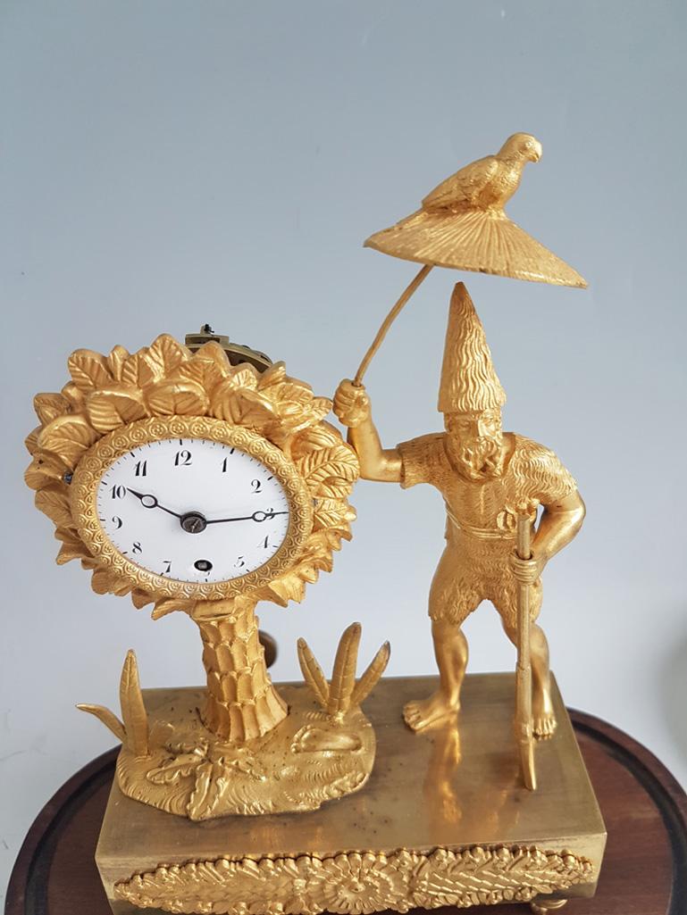 Early 19th Century French Empire Ormolu Miniature Robinson Crusoe Mantel Clock