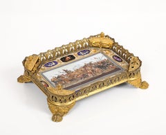 French Empire Ormolu Mounted Inkwell w/ Porcelain Plaque of Alexander Mosaic