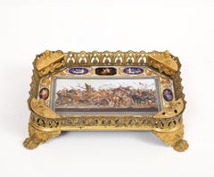 French Empire Ormolu Mounted Inkwell w/ Porcelain Plaque of Alexander Mosaic