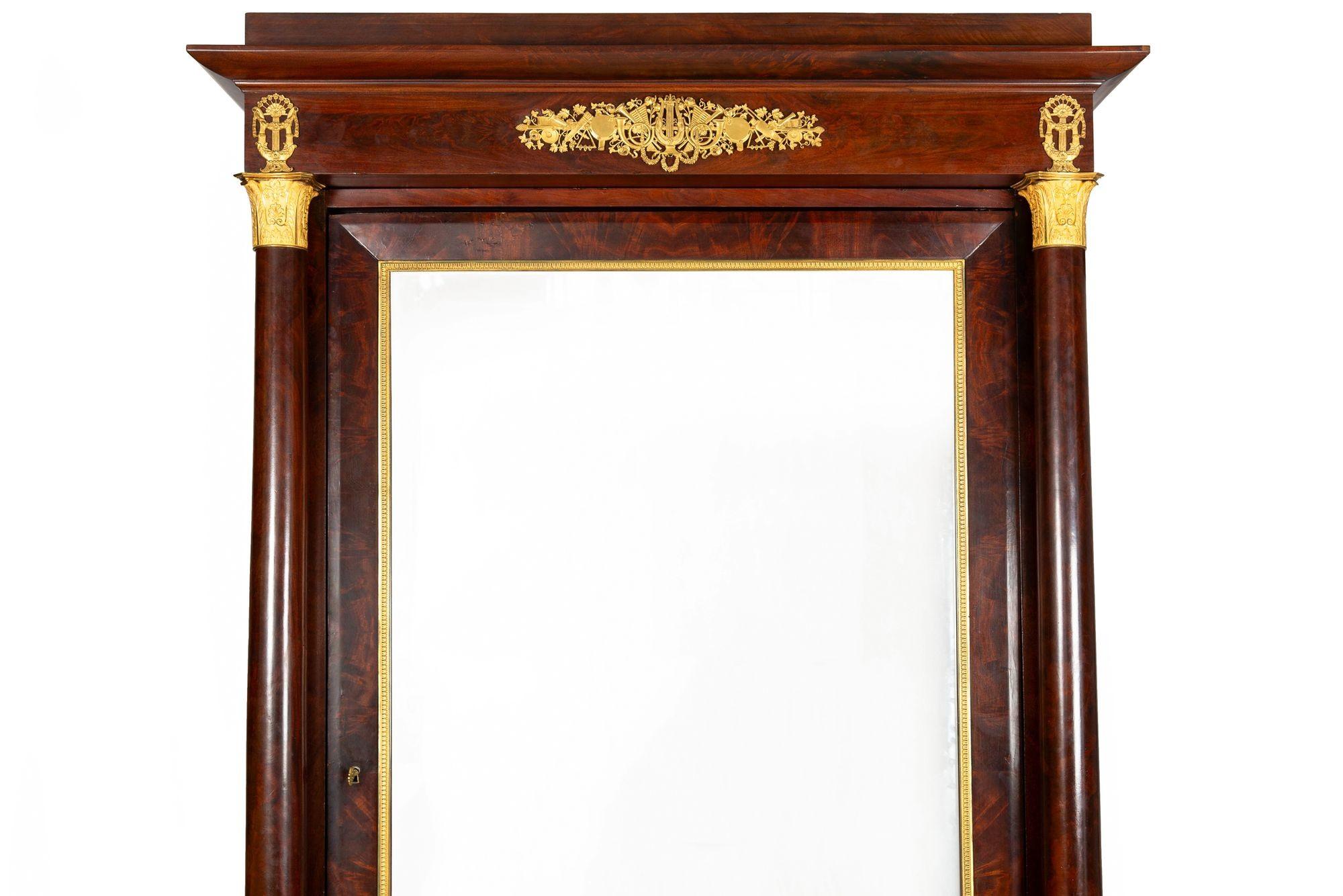 Bronze French Empire Ormolu-Mounted Mahogany Armoire Wardrobe ca. 1820-40 For Sale