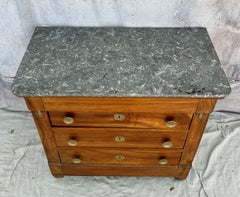 French Empire Ormolu Mounted Marble Top Walnut Commode