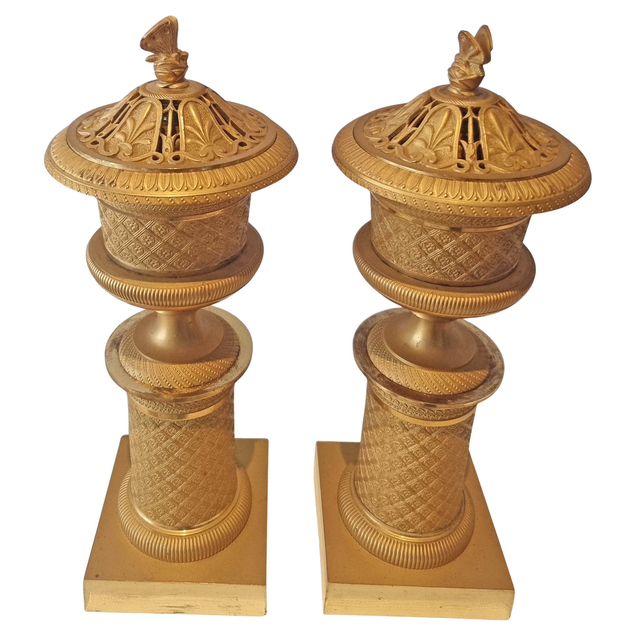 French Empire ormolu pair of cassolettes of outstanding quality For Sale