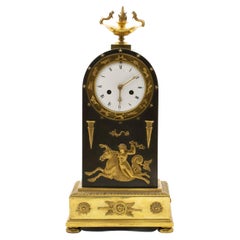 French Empire Ormolu & Patinated Bronze Clock with the 12 Zodiac Signs & Siren