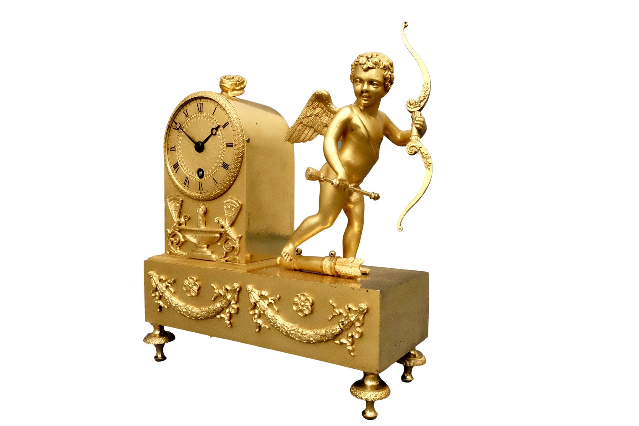 Steel French Empire Ormolu Timepiece Mantel Clock