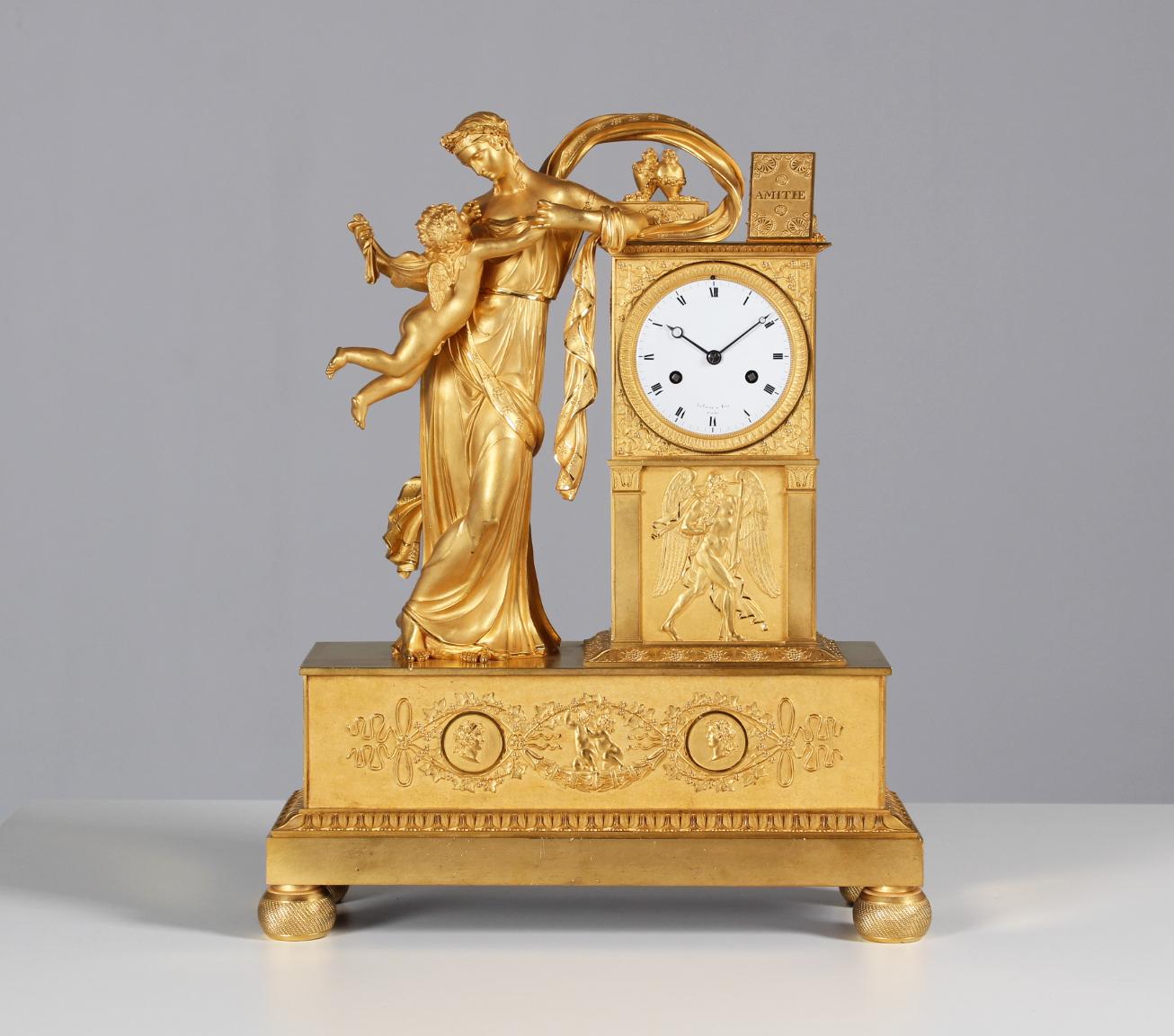 French Empire Ormulu Bronze Mantel Clock, Lepaute, Thomire, Paris, circa 1815 For Sale 4
