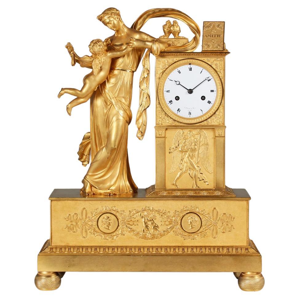 French Empire Ormulu Bronze Mantel Clock, Lepaute, Thomire, Paris, circa 1815