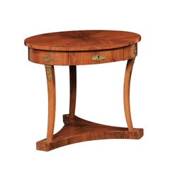 French Empire Oval Accent Table w/Decorative Veneers & Brass Accents