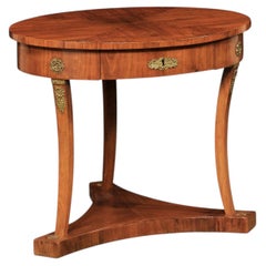 French Empire Oval Accent Table w/Decorative Veneers & Brass Accents