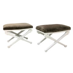 Vintage French Empire Paint Decorated X Form Benches Stools, a Pair