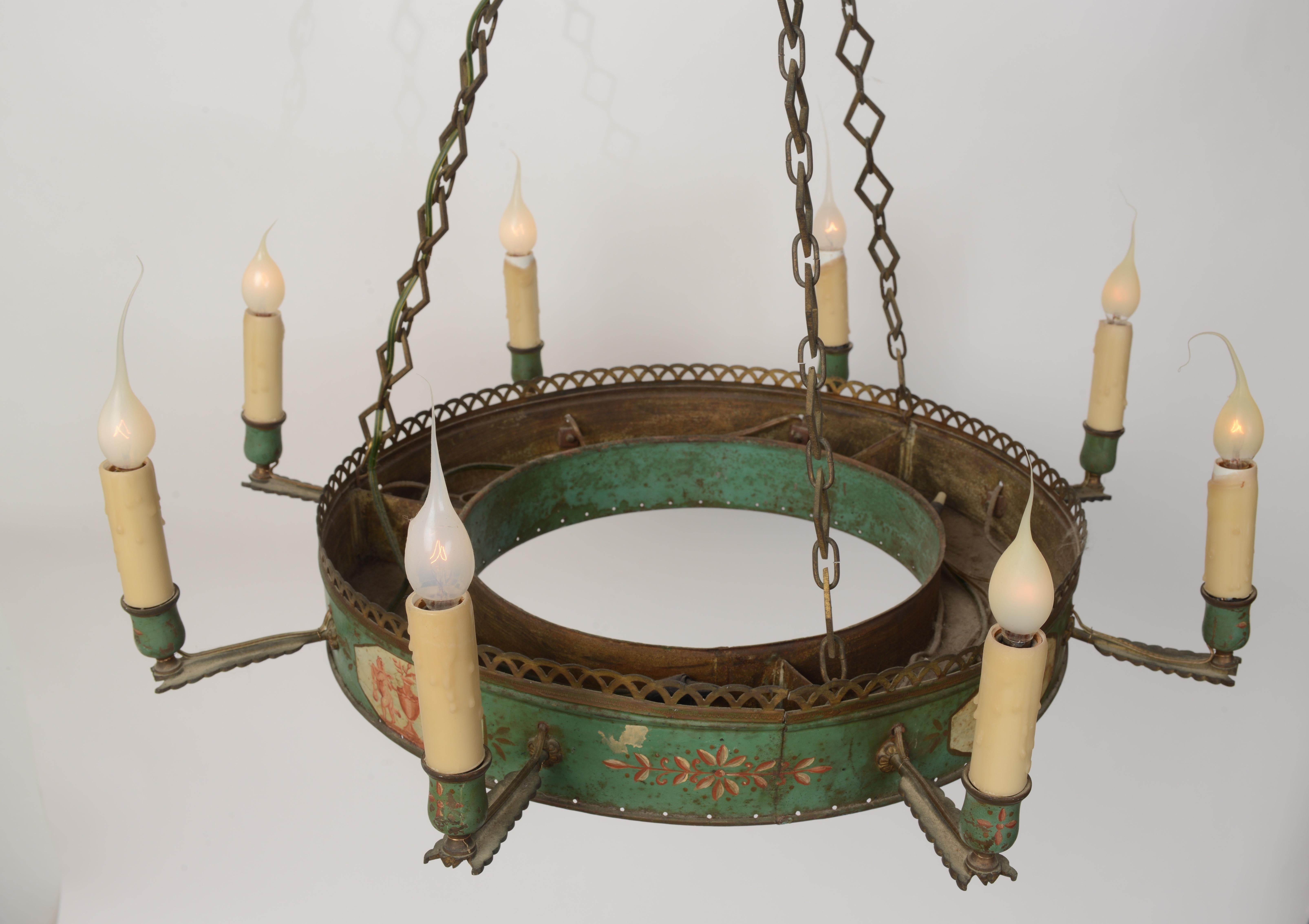 French Empire Painted Tole Eight Light Chandelier, 19th Century 6