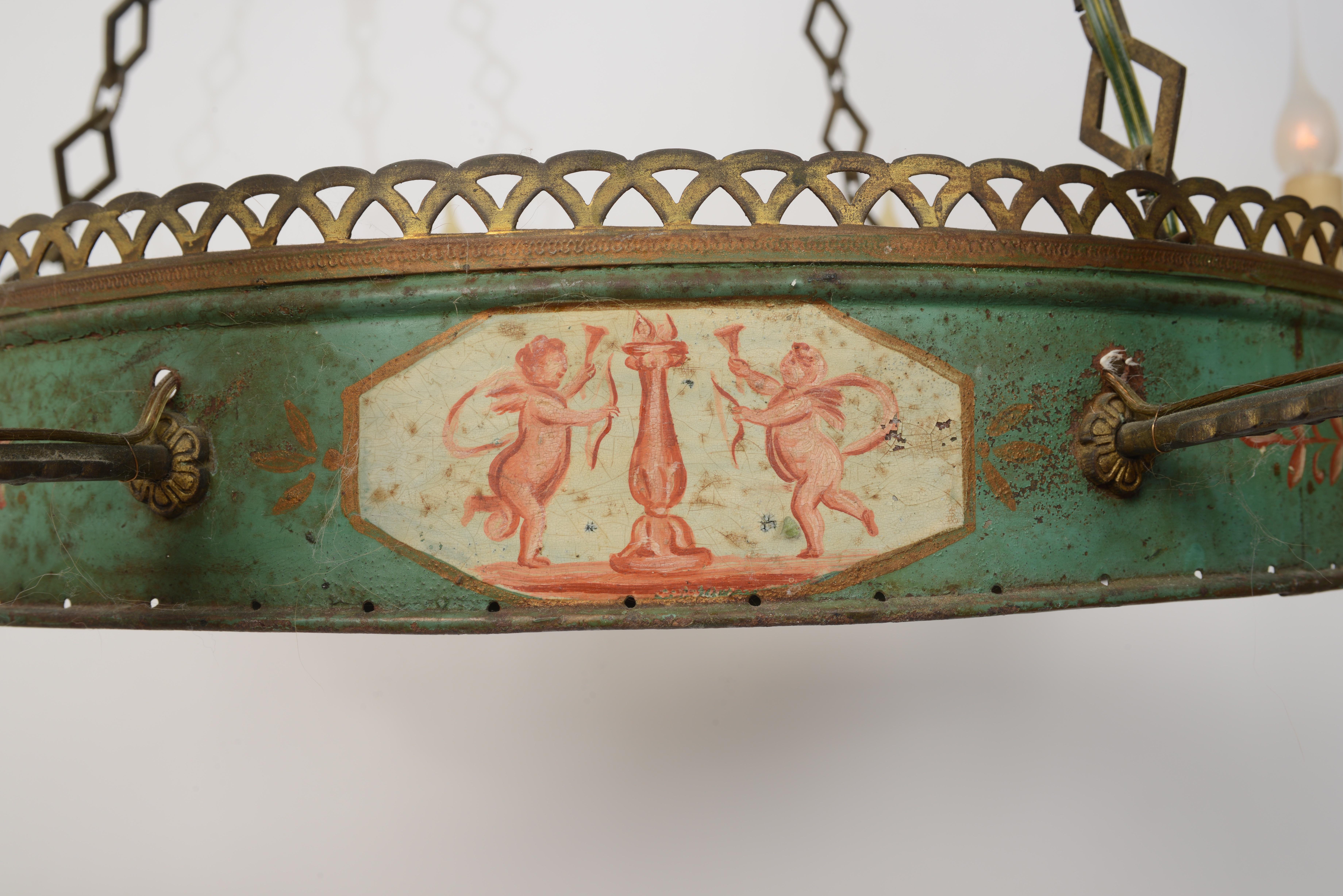French Empire Painted Tole Eight Light Chandelier, 19th Century 2