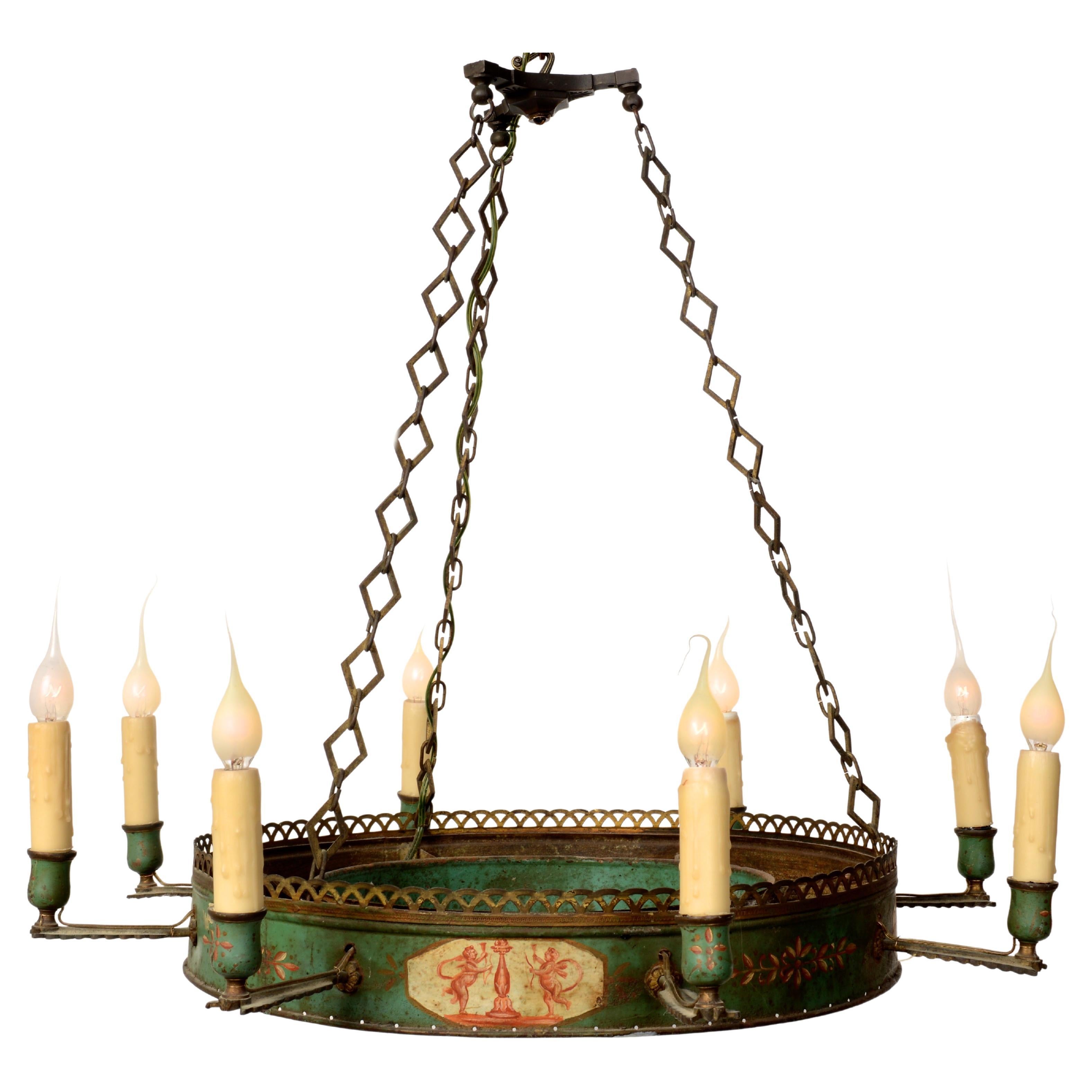 French Empire Painted Tole Eight Light Chandelier, 19th Century