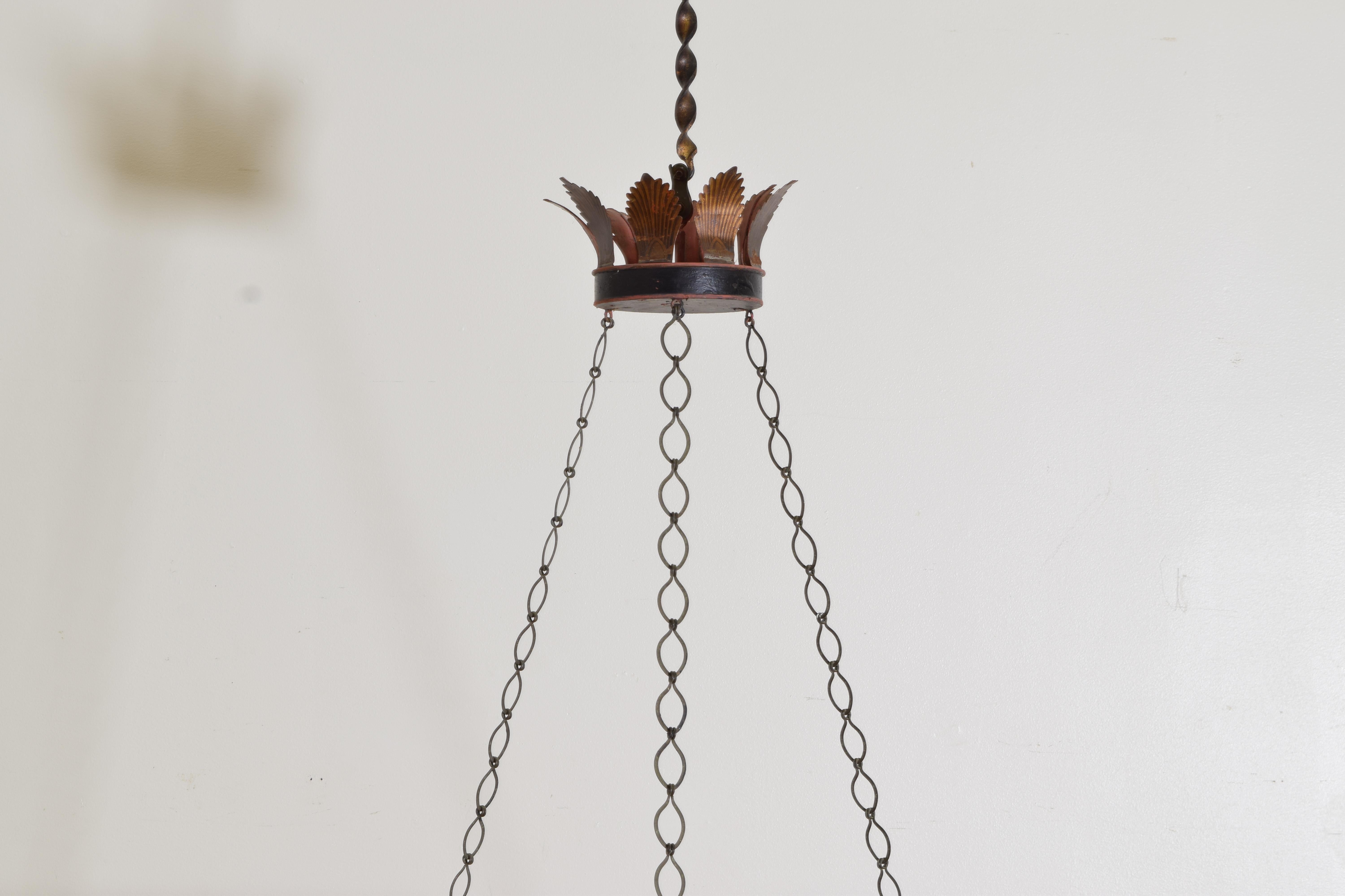 Early 19th Century French Empire Painted Tole Oil Burning Chandelier now Electrified, ca. 1800