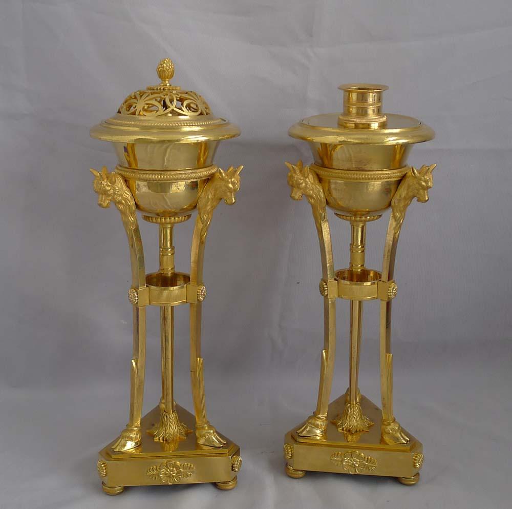 Early 19th Century French Empire Pair of Ormolu Cassolettes