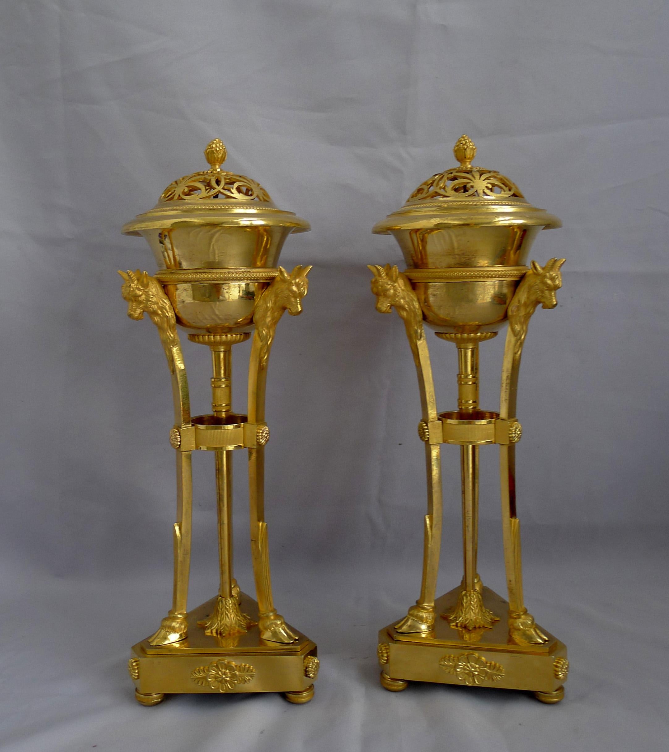 French Empire Pair of Ormolu Cassolettes 1