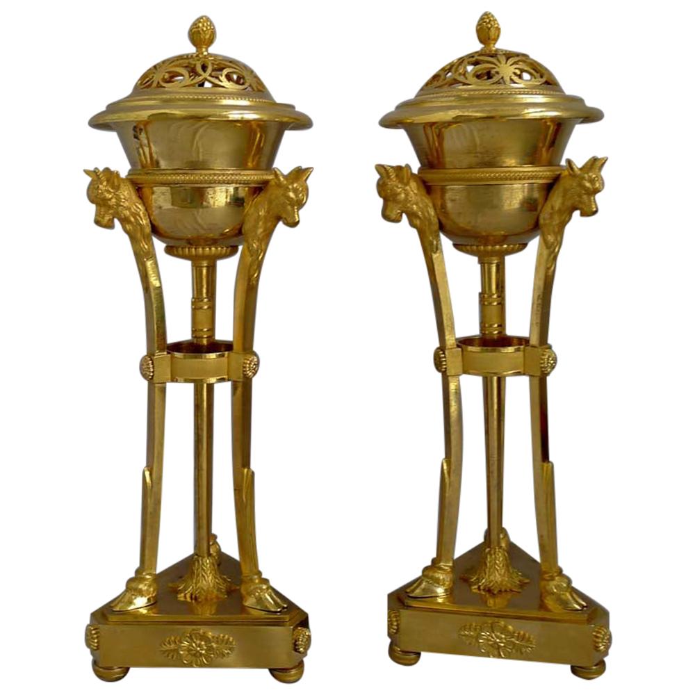 French Empire Pair of Ormolu Cassolettes