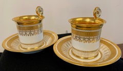 French Empire Pair of Paris Porcelain Cups and Saucer, circa 1820